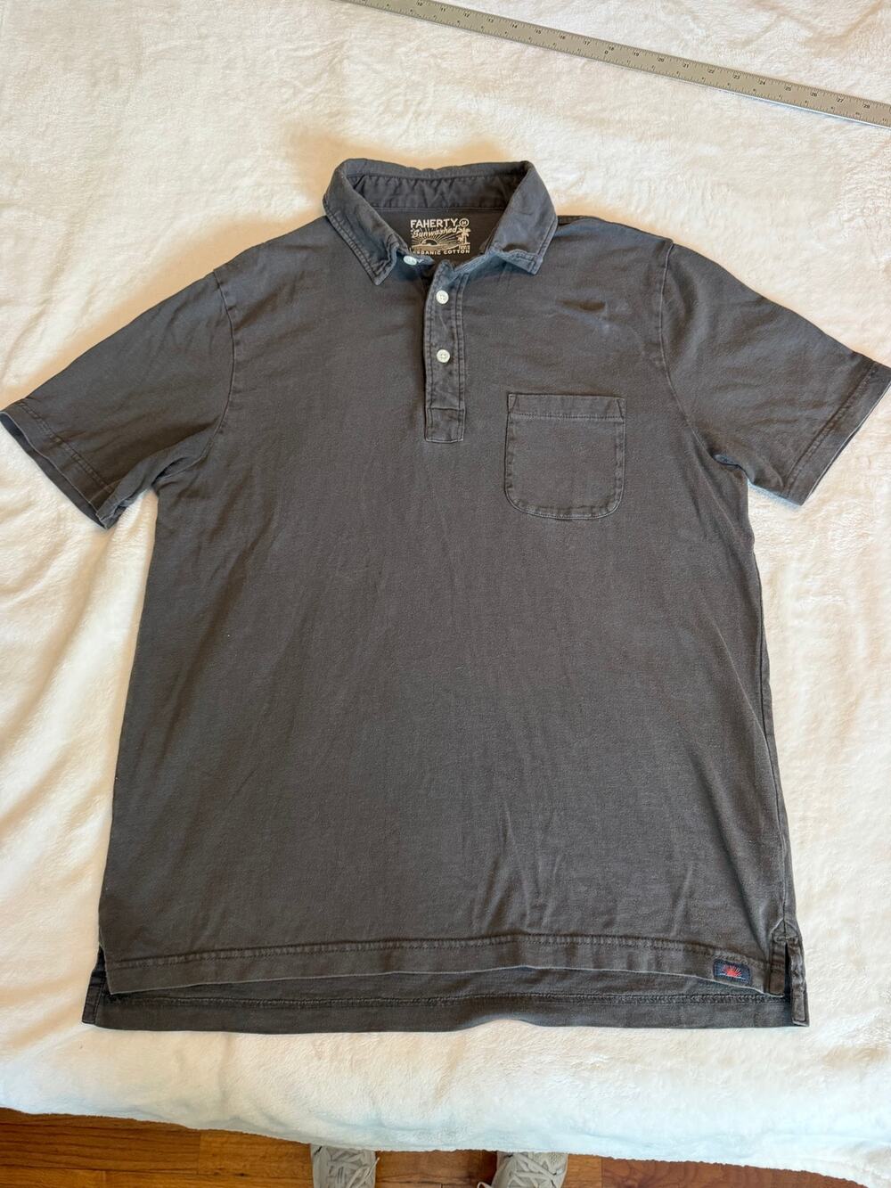 Faherty Men's Small 100% Organic Cotton Shirt Sunwashed Black Short Sleeve